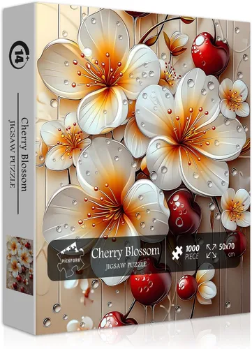 PICKFORU Rompecabezas de flores de cerezo para adultos de 1000 piezas, rompecabezas de arte floral vintage de 1000 piezas, rompecabezas únicos y