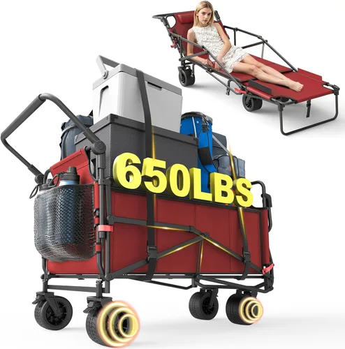 Miniatura 10 de LEVELEVE Vagón Plegable de Servicio Pesado - Carrito Plegable 2 en 1, Capacidad de 400 libras, Ruedas Todo Terreno con Frenos y Bolsillos Laterales