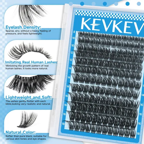 Miniatura 4 de KEVKEV Racimos de pestañas 144 unidades, racimos de pestañas naturales tenues, extensión de pestañas de banda fina y suave, mezcla de longitudes