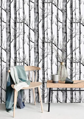 Miniatura 7 de Papel tapiz de árbol de abedul de 17.7" x 118" despegar y pegar para dormitorio/sala de estar papel contact negro removible autoadhesivo papel