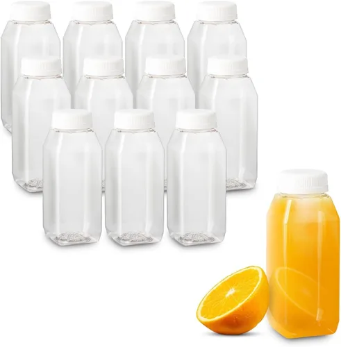 Miniatura 13 de 8 Oz. Empty Clear PET botellas plásticas de jugo con tapa por MT Products - Set de 12 botellas y 12 tapas