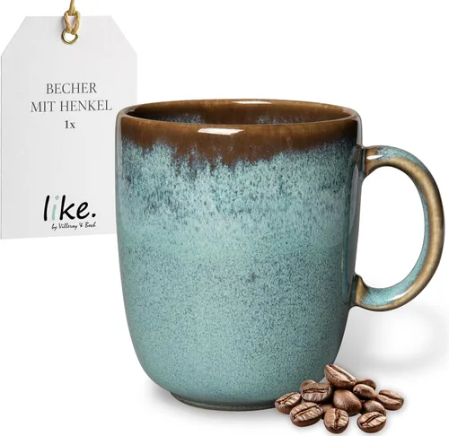 Villeroy & Boch Lave Glace - Taza con asa, elegante taza de loza para todo el día, turquesa, 13.5 onzas, apta para lavavajillas