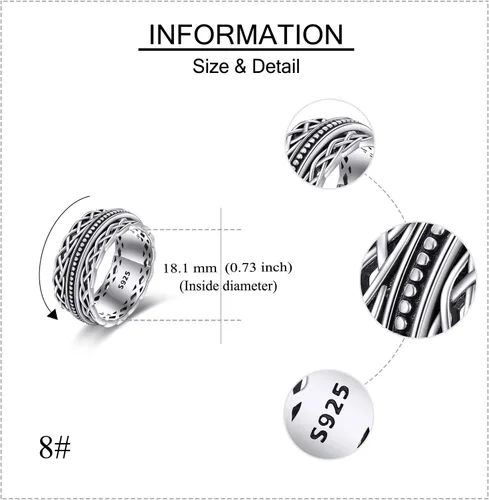 Miniatura 28 de YAFEINI Anillo giratorio de plata de ley para mujer, nudo celta, girasol, margarita, corazón, árbol de la vida, joyería de regalo para mujeres