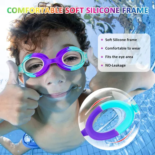 Miniatura 2 de XDX Gafas de natación para niños de 4 a 14, paquete de 4 para niños y niñas, antivaho con protección UV Multicolor-4pack-b