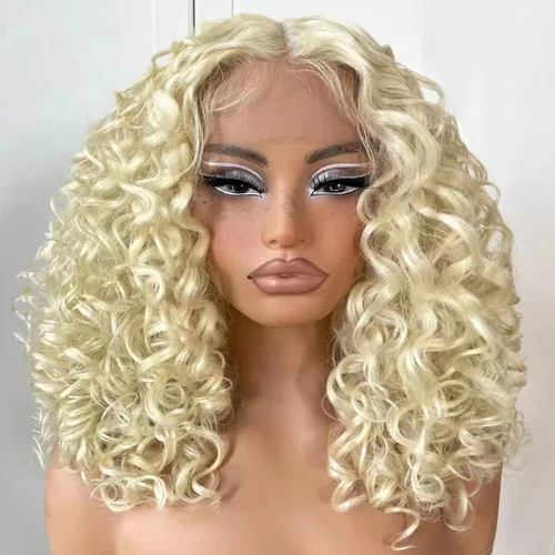 Pelucas rizadas de 16 pulgadas sin pegamento, peluca corta y rizada HD con encaje frontal con línea de cabello natural, pelucas sintéticas blancas