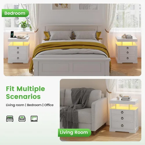 Miniatura 8 de HNEBC Mesita de noche con cajones para armas, mesita de noche de granja con estación de carga, mesita de noche secreta con luz automática de 3