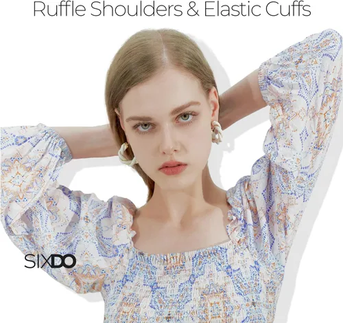 Miniatura 5 de Womens 2025 Midi Dresses Smocked Long Sleeve Floral Elastic Cuffs Square Neck Casual Beach Work Office Wear