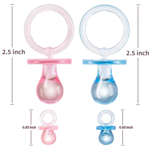 Miniatura 2 de ZYFLSQ Collar con 24 chupetes para baby shower, 30 mini chupetes acrílicos con dijes para revelación de género, decoraciones de fiesta (rosa y azul)