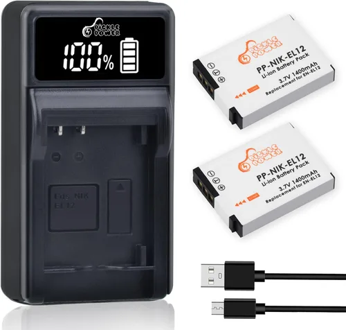 Batería EN-EL12 y cargador LED compatible con Nikon Coolpix A1000 B600 W300 A900 AW100 AW110 AW120 AW130 S6300 S8100 S8200 S9050 S9200 S9300 S9400