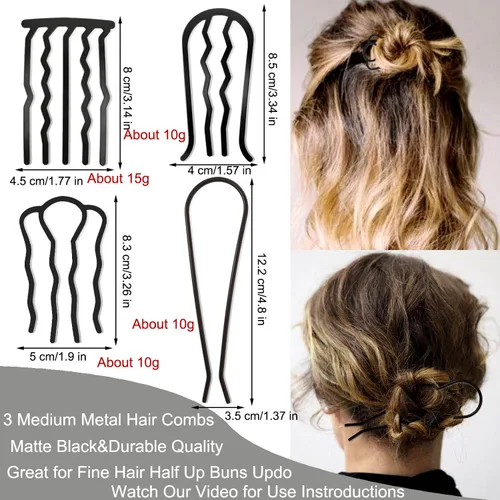 Miniatura 3 de 7 piezas de peines laterales de metal para el cabello, pinza de horquilla con dientes, alfiler para el cabello, clavos para peinado de moño, peines