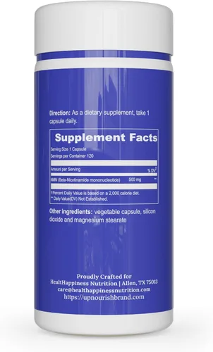 Miniatura 7 de UpNourish NMN 500 mg 120 cápsulas – Suplemento beta nicotinamida mononucleótido NAD – alternativa de ribósido de nicotinamida para mujeres y hombres