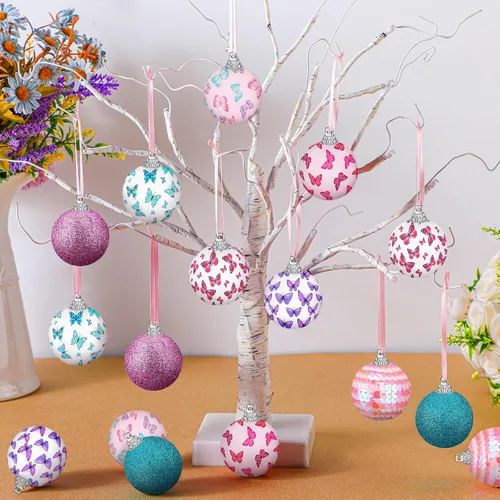 Miniatura 6 de Zeyune 16 adornos de árbol de primavera de 1.97 pulgadas, decoraciones de mariposa de verano para árbol pequeño, adornos de bolas de vacaciones