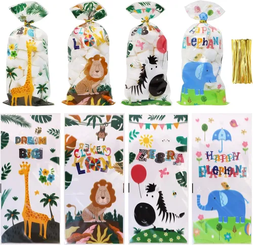 Miniatura 8 de PENTA ANGEL 50 bolsas de regalo de fiesta de sirena, 50 unidades, de plástico, planas, celofán, dulces, golosinas, bolsas de panadería con 50 lazos