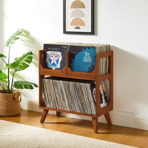 Miniatura 7 de Crosley Furniture Asheville - Soporte para discos moderno de mediados de siglo, almacenamiento de vinilo, con capacidad para hasta 260 discos, nogal