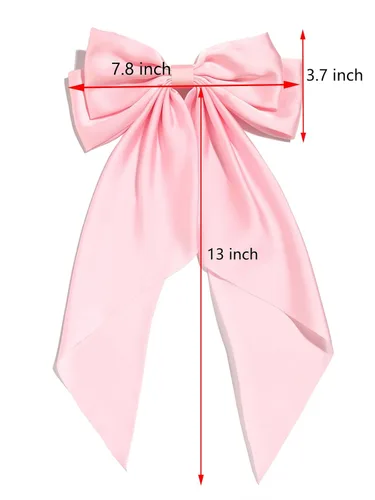 Miniatura 5 de Furling Pompoms - Lazos para el cabello para mujer, pinzas grandes de satén sedoso para el cabello, lazos para el cabello con cola larga, pasadores