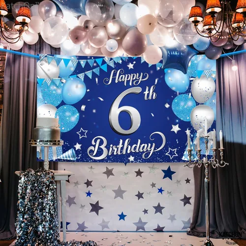 Miniatura 6 de KatchOn, Cartel azul de decoración de cumpleaños número 6, Xtralarge, 72 x 44 pulgadas, pancarta de fondo para decoraciones de feliz cumpleaños