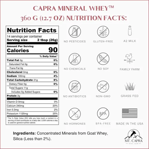 Miniatura 2 de Mt. Capra Mineral Whey Un suplemento de polvo mineral/electrolito biodisponible de suero de leche de cabra, rico en potasio, alcalinizante, 14