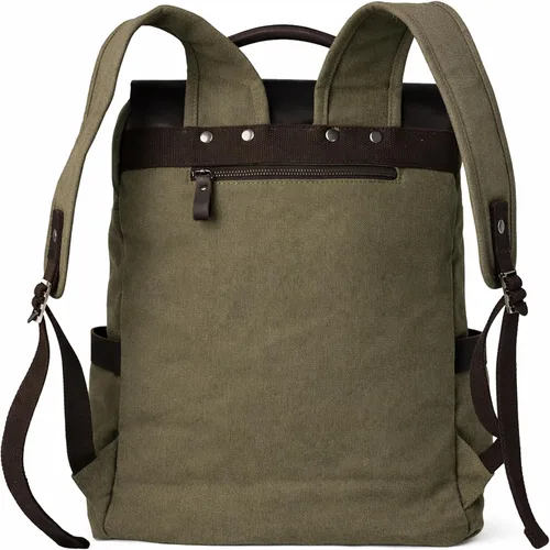 Miniatura 2 de Mochila de lona vintage con cuero de vaca de grano superior, bolsa de trabajo para portátiles de 16 pulgadas, Verde militar, Mochilas de viaje
