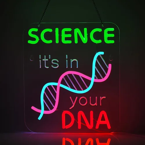 Miniatura 3 de Letrero de neón de DNA Science para decoración de pared, luz LED regulable de 16 x 12 pulgadas con modelo de doble hélice, regalo para profesores