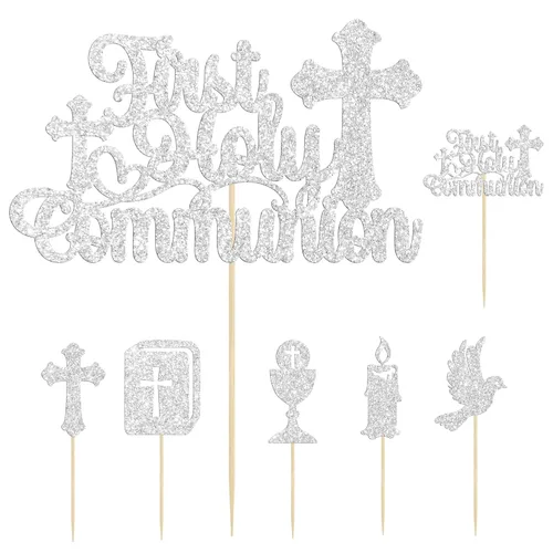 Miniatura 3 de Gyufise 25 adornos para magdalenas de la primera comunión con purpurina para la primera comunión, decoración para tartas de la primera comunión