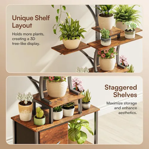 Miniatura 8 de Soporte para plantas de interior de 63 pulgadas con luces de crecimiento, estante de plantas de 10 niveles con cajón, soportes de esquina