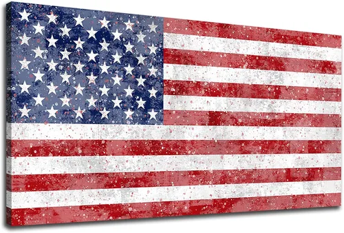 Lienzo con la bandera estadounidense para pared, cuadros de pared de la antigua gloria de los Estados Unidos, decoración de pared de sala de estar,