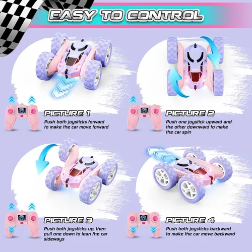 Miniatura 4 de cosone Automóvil a Control Remoto, Autos RC para Niños, Juguetes Recargables, Rotación de 360°, 2.4Ghz, Auto de Acrobacias RC para Niños, Regalo