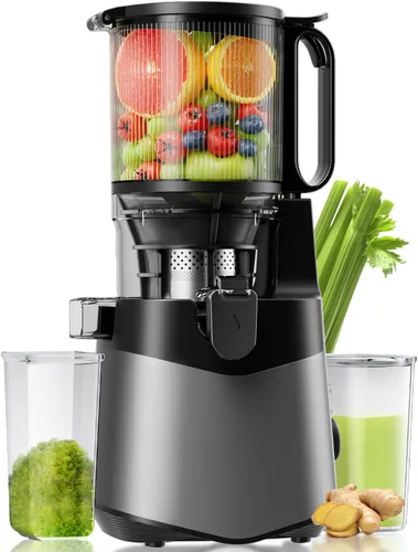 EanOruus Exprimidor de prensa en frío, máquina extractor de jugo de canal de alimentación de 5.8 pulgadas de ancho con 400 W, alto rendimiento de