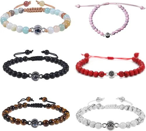 Miniatura 6 de Elegant Couple's Bracelet with 100 Languages I Loves You Projection in Crystals Mattes Stone Portable for Anniversaries