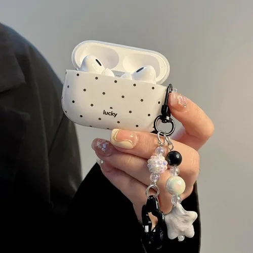 Miniatura 4 de Funda con diseño de lunares blancos y negros para Airpods Pro 2, diseño estético vintage, elegante, de lujo, moderno, retro, para niñas y mujeres