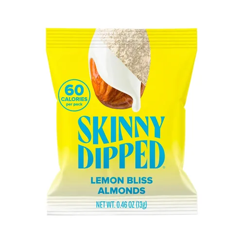 SkinnyDipped Lemon Bliss - Almendras cubiertas de yogur, aperitivo saludable, proteínas vegetales, sin gluten, 0.46 onzas (paquete de 24)