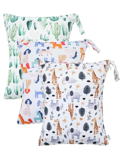 Miniatura 40 de babygoal Bolsas para artículos húmedos y secos, paquete de 3, bolsas de viaje reutilizables impermeables para trajes de baño, pañales de tela