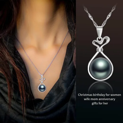 Miniatura 3 de Nonnyl Collares con colgante de perlas negras de Tahití real para mujer y plata esterlina 925 chapada en oro de 18 quilates de 9 a 0.394 in, joyería