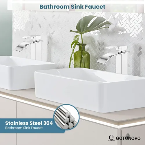 Miniatura 2 de gotonovo - Grifo tipo cascada alto para baño, grifo de baño de una sola manija para lavabo de 1 agujero, grifo de lavabo de acero inoxidable