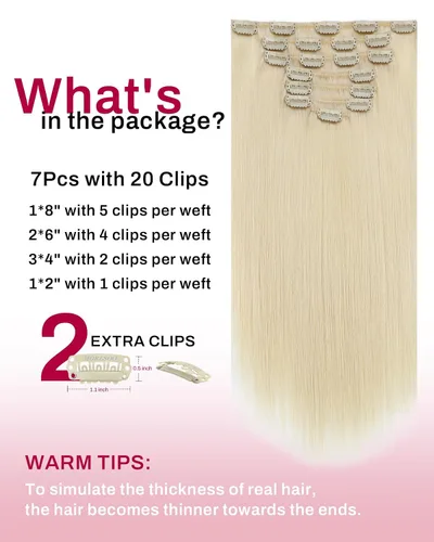 Miniatura 3 de Moresoo Extensiones de cabello humano Remy con clip, color rubio platino, extensiones de cabello humano real de doble trama, color rubio #60, 18