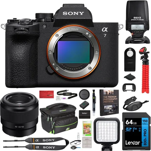 Miniatura 12 de Sony ILCE-7M5/B a7 V - Cuerpo de cámara sin espejo de marco completo con luz flash MK320, monopie de 72 pulgadas, correa de agarre de muñeca