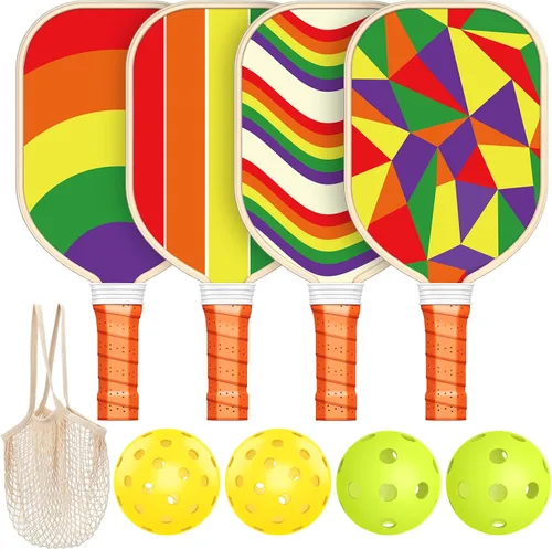 Juego de 4 palas de pickleball, juego de pickleball de madera premium aprobado por USAPA con 4 pelotas de pickleball y 1 bolsa de transporte,
