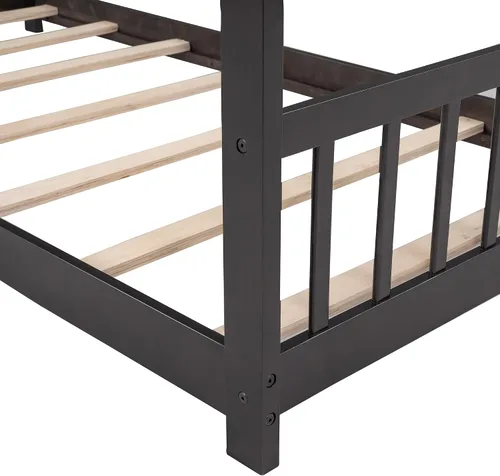 Miniatura 9 de Cama de madera Montessori con plataforma para niños con cabecero y estribo para niños, niñas, adolescentes, café expreso Espresso