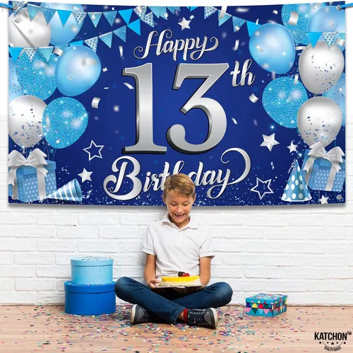 Miniatura 7 de KatchOn, Cartel de feliz cumpleaños número 13, negro y dorado, extragrande, 72 x 44 pulgadas, telón de fondo de feliz cumpleaños, pancarta de feliz