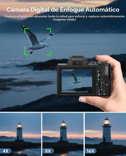 Miniatura 6 de Cámaras digitales 8K para enfoque automático de fotografía, actualización 2026 88MP WiFi profesional 16X Zoom cámara de fotografía con doble lente