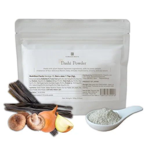 Kawashimaya Polvo vegano Dashi 3.53 oz – Caldo de sopa de Umami japonés, a base de plantas, fabricado en Japón