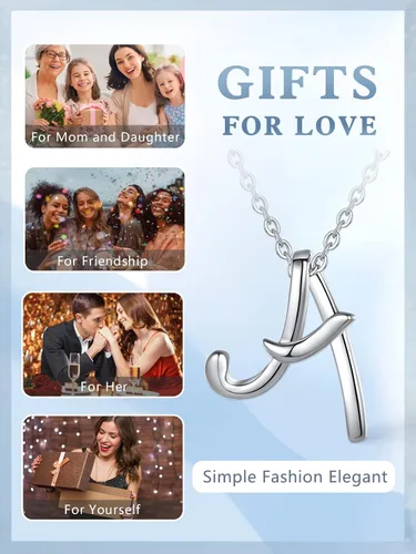 Miniatura 70 de EUDORA Collares de plata esterlina con inicial para mujer, regalos clásicos de 26 letras sin cuello para niñas, hermana, madre hija, cadena de 18