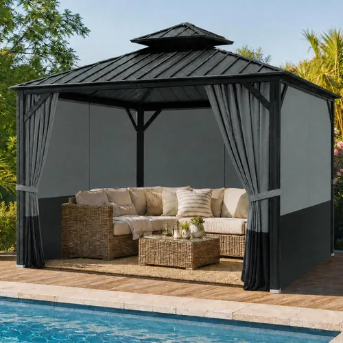 Miniatura 2 de Cortinas de privacidad con cremallera, 4 paneles de pared lateral, reemplazo universal para patio, toldo al aire libre, jardín y patio trasero