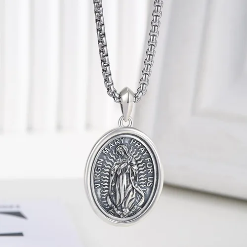 Miniatura 241 de Collar de plata de ley 925 con medalla de San Patrón, colgante de protección católica, amuleto, joyería religiosa para hombres y mujeres