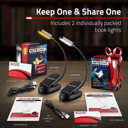 Miniatura 6 de GearLight Luz de libro recargable para leer en la cama – Lámpara LED con clip manos libres con 3 modos de luz, brillo ajustable, luz de lectura Negro