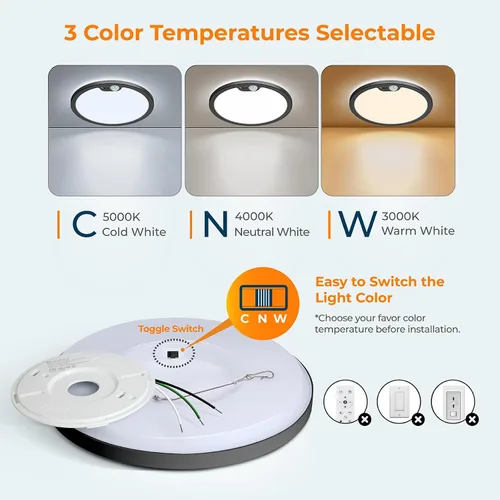 Miniatura 2 de BLNAN Lámpara de techo con sensor de movimiento con cable, 8.7 pulgadas, 3000 K, 4000 K, 5000 K, seleccionable, lámpara LED de montaje empotrado