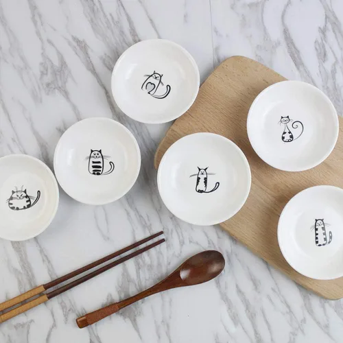 Miniatura 6 de FUYU Plato de cerámica para salsas de gato, 6 piezas, plato de aperitivo, plato lateral, 4 pulgadas