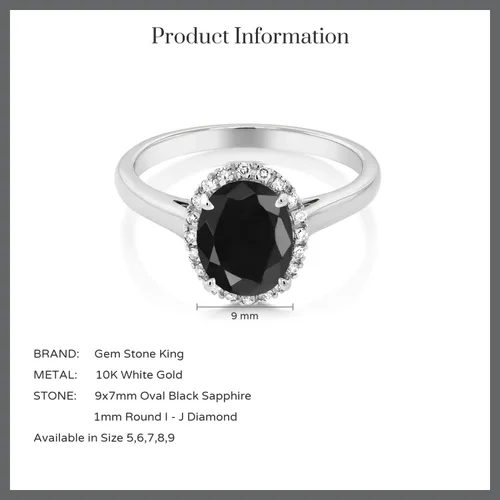 Miniatura 5 de Gem Stone King Anillo de compromiso de oro blanco de 10 quilates con zafiro negro para mujer