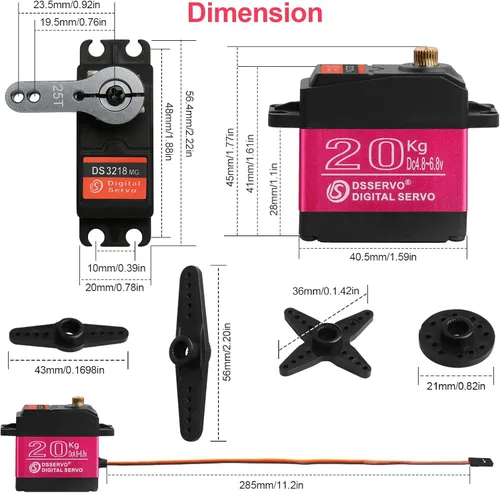 Miniatura 6 de Servomotores servo RC de alto par de torsión de 44.1 lbs, servo de dirección de engranajes de metal completo impermeable con 25T para 1/6 1/8 1/10