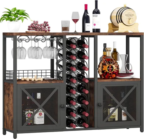 Miniatura 8 de Homeiju Mini Bares para el Hogar, Gabinete de Bar de Café de Madera, Gabinete Moderno de Licores para Licores y Copas, Gabinete de Vino Buffet